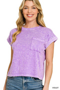 zenana-halo-snow-washed-cotton-cuffed-short-sleeve-top image 1