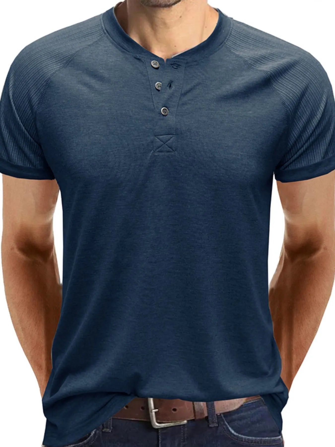 Men's Short Sleeve Henley Button Top | Tampa Bay Discounts