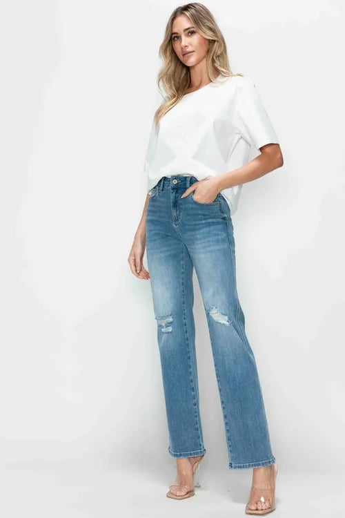 bytos-full-size-distressed-high-rise-straight-jeans Image 2