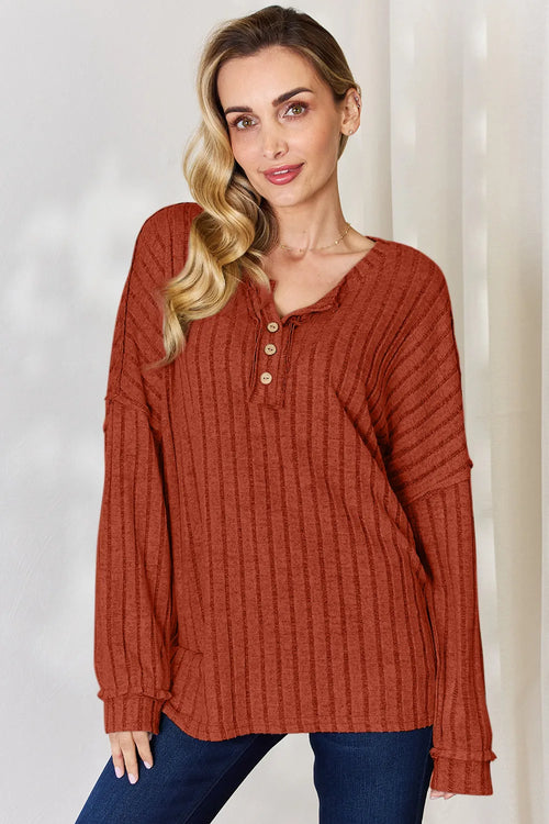 basic-bae-full-size-ribbed-half-button-long-sleeve-t-shirt image 2