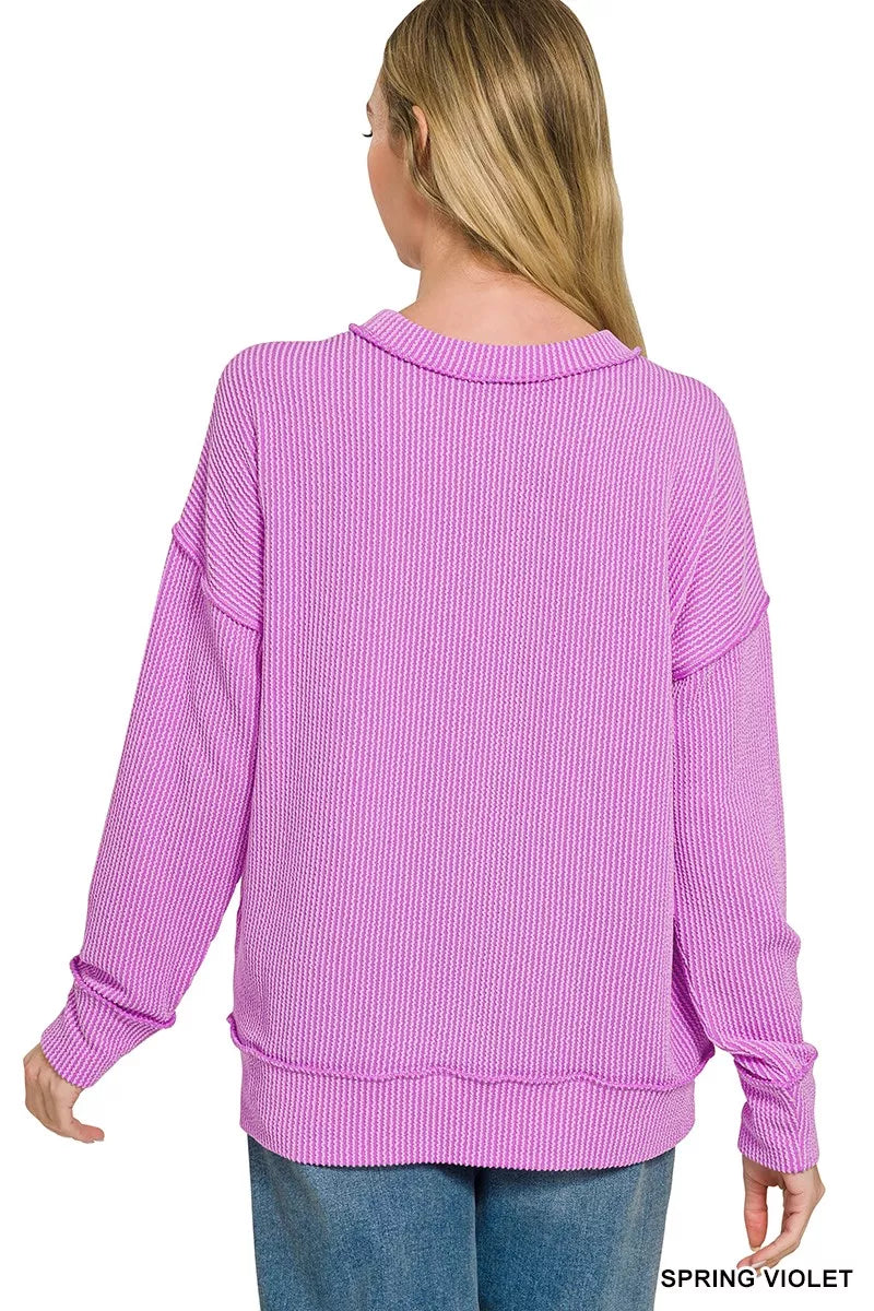zenana-corded-rib-long-sleeve-round-neck-top-1 image 3