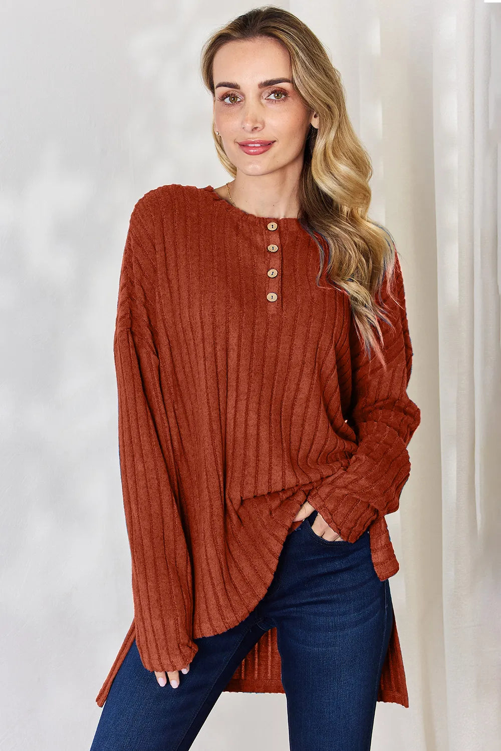 basic-bae-full-size-ribbed-half-button-long-sleeve-high-low-t-shirt image 23