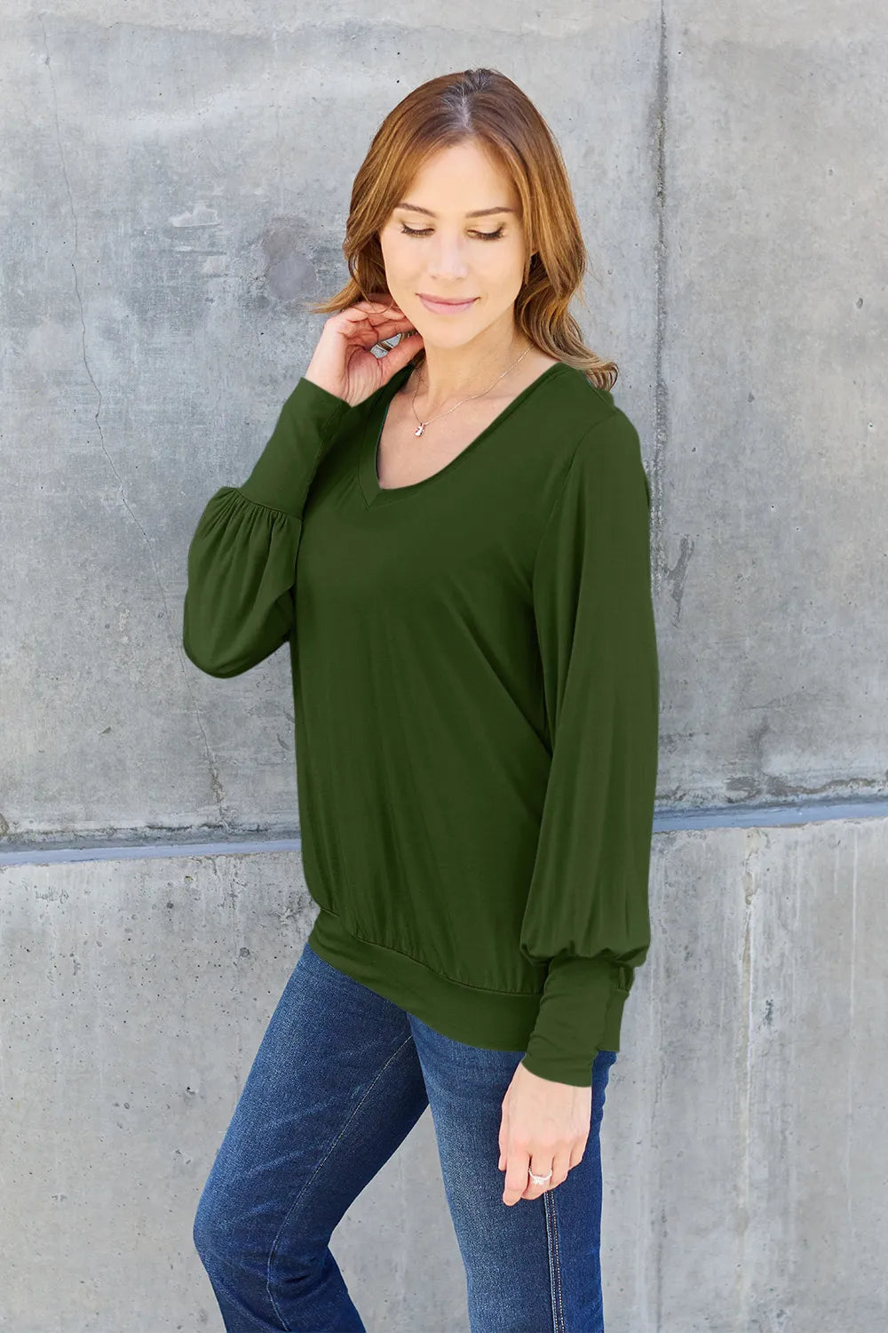 basic-bae-full-size-v-neck-lantern-sleeve-top image 17