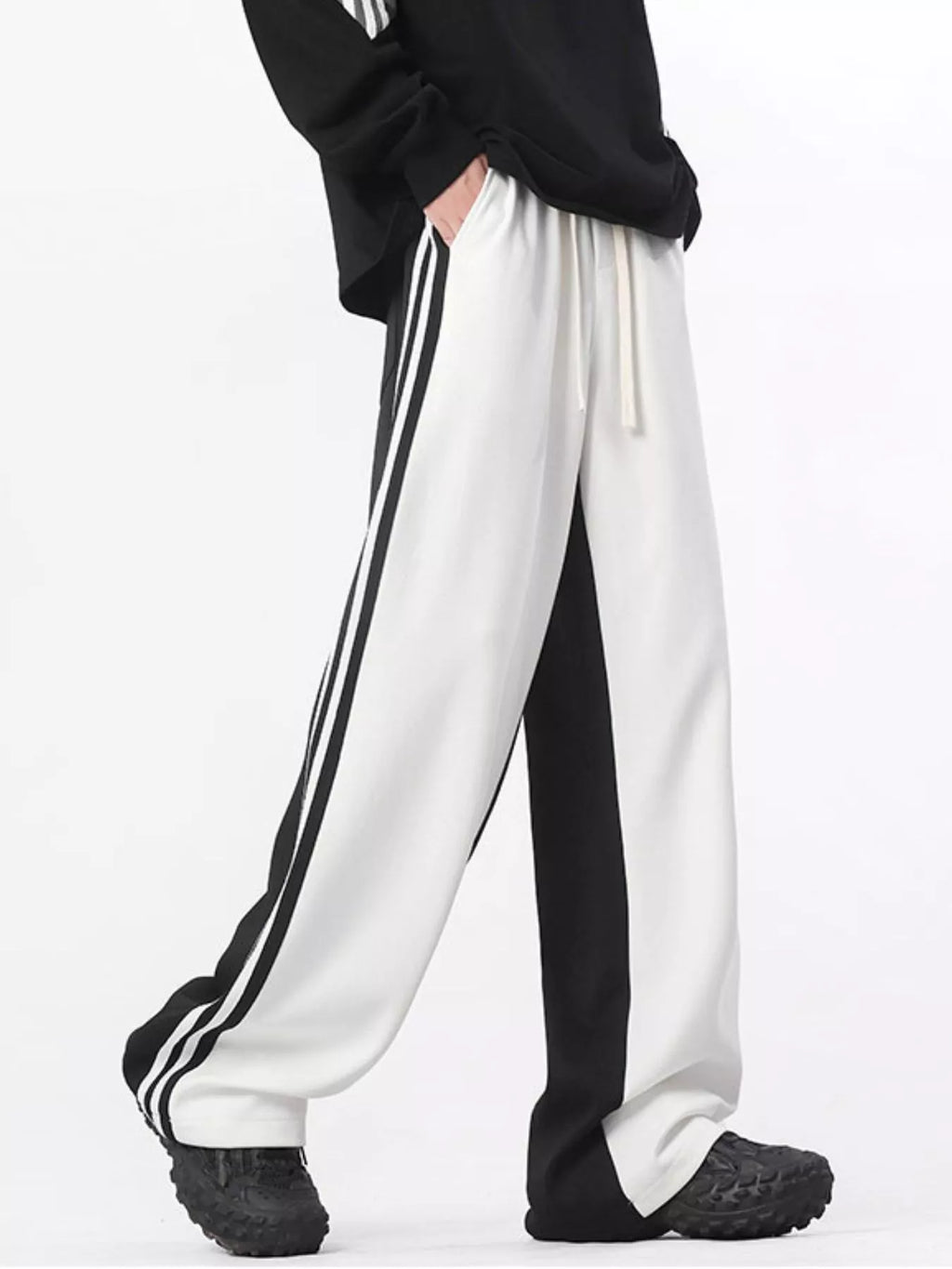 Men's Full Size Side Striped Wide Leg Pants Plus Size | Tampa Bay Discounts