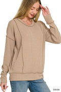 zenana-corded-rib-long-sleeve-round-neck-top image 1