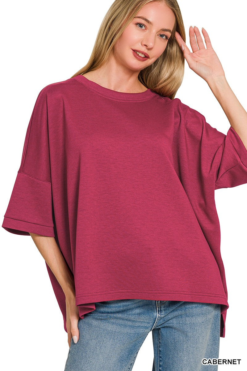 zenana-full-size-scuba-round-neck-top-with-side-slits-plus-size-1 image 1
