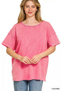zenana-acid-wash-french-terry-drop-shoulder-raw-edge-top image 1