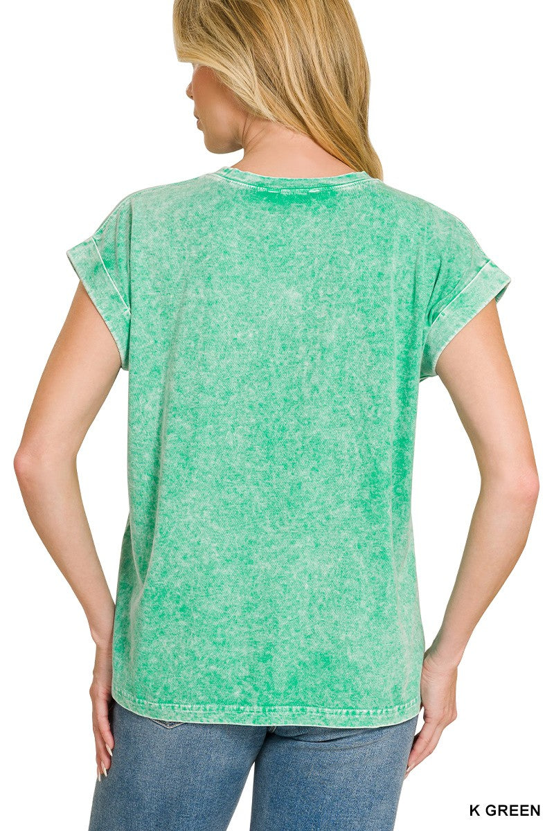 zenana-halo-snow-washed-cuffed-short-sleeve-tee-4 image 3
