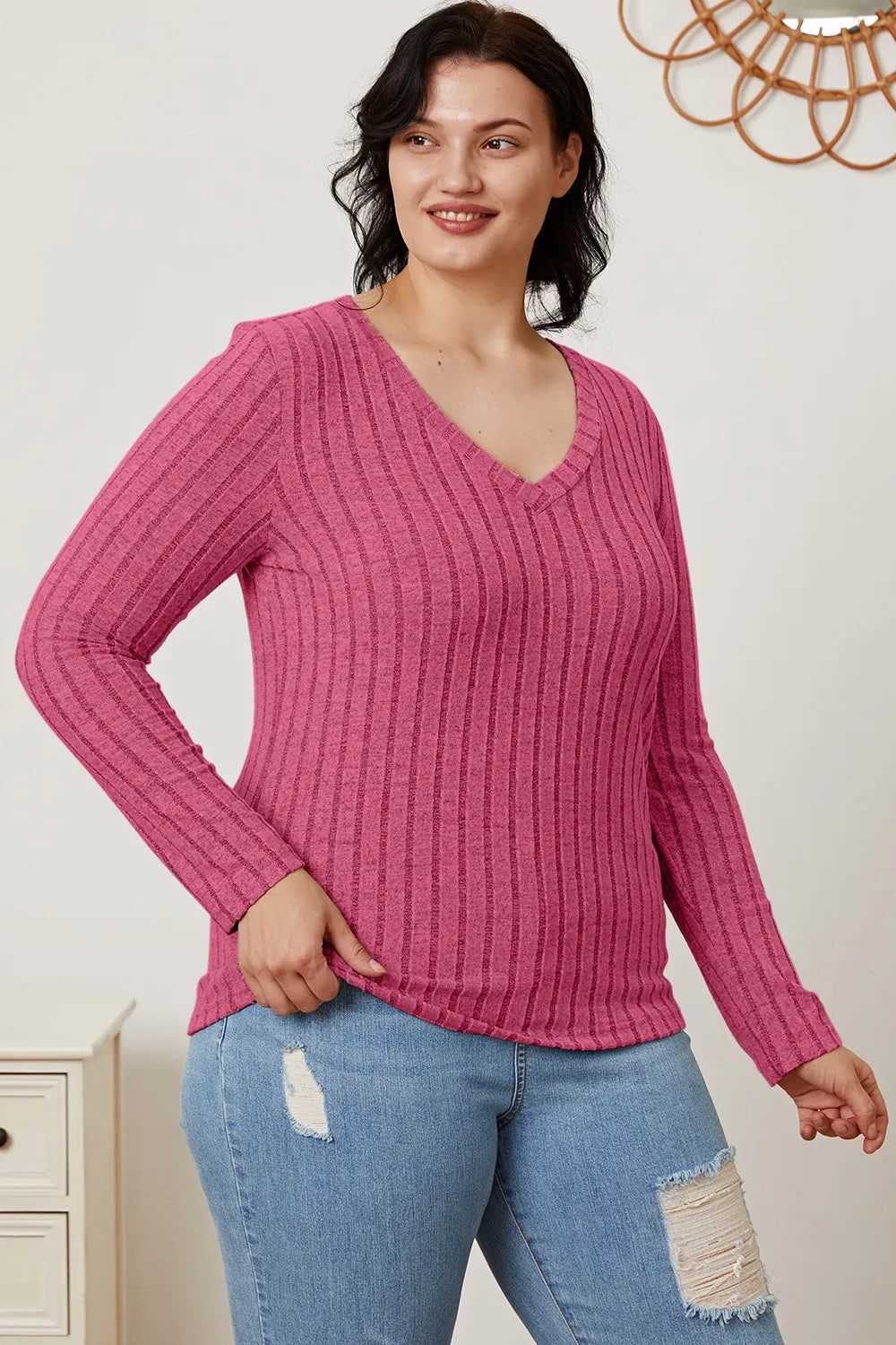 basic-bae-full-size-ribbed-v-neck-long-sleeve-t-shirt image 34