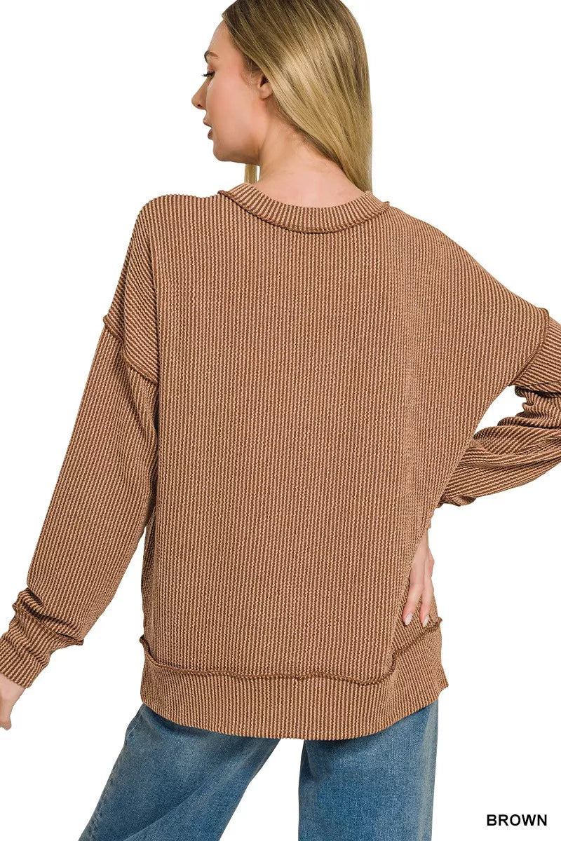 zenana-corded-rib-long-sleeve-round-neck-top-2 image 3