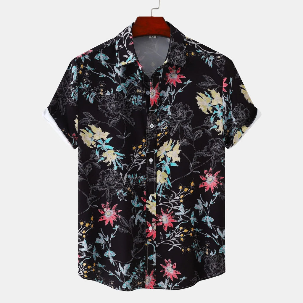 Men's Plus Size Floral Print Short Sleeve Button Down Casual Shirt | Tampa Bay Discounts