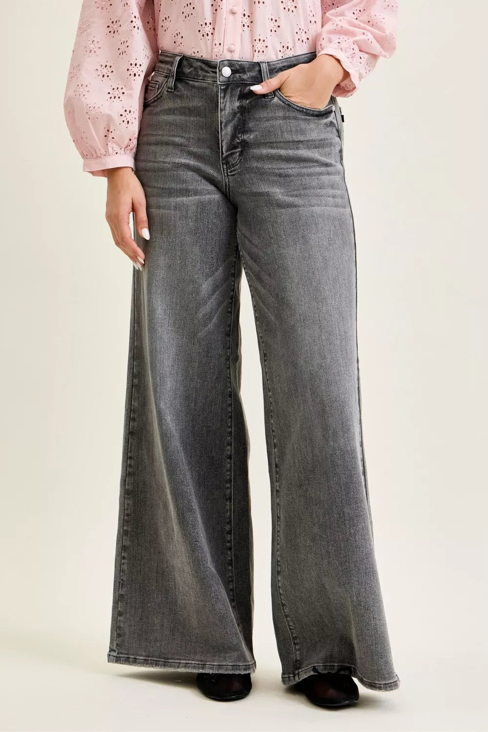 judy-blue-mid-rise-palazzo-split-back-yoke Image 2