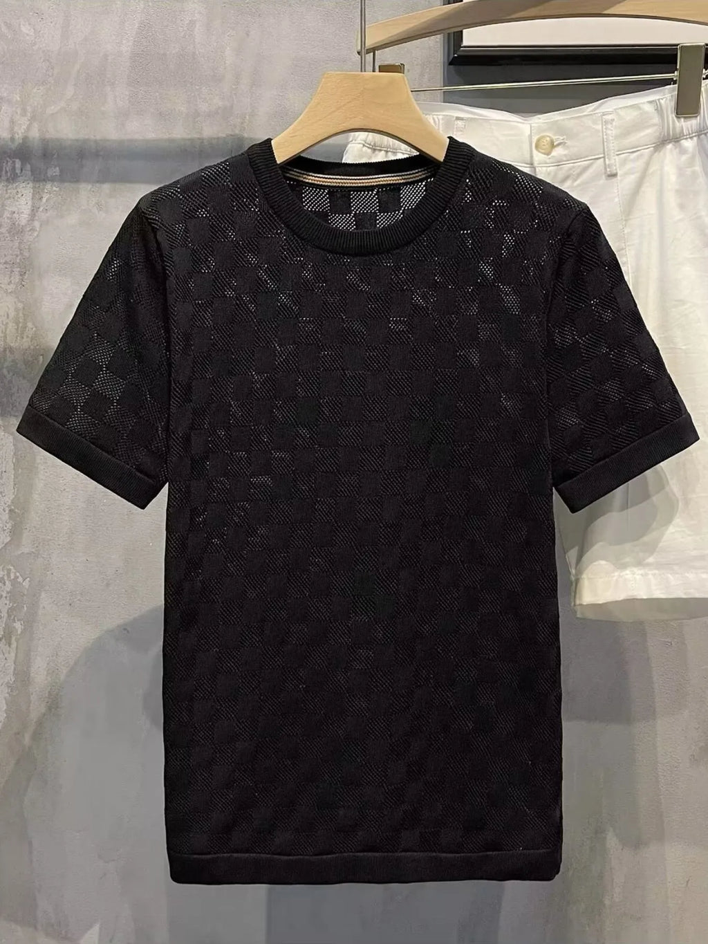 Men's Full Size Checkered Round Neck Short Sleeve T-Shirt Plus Size | Tampa Bay Discounts