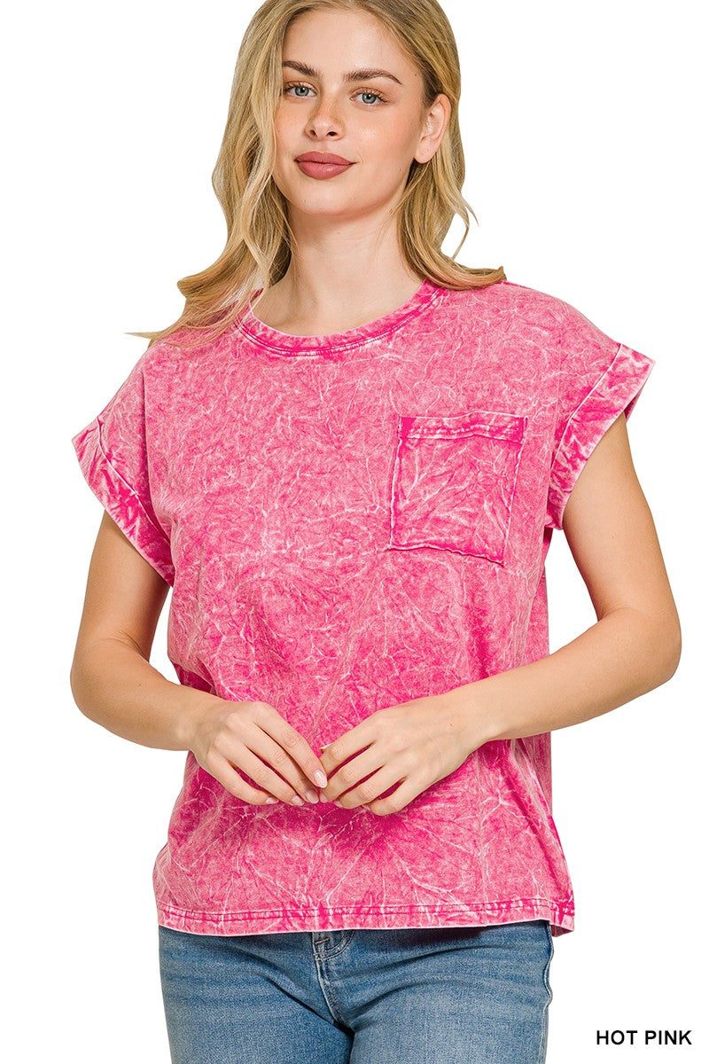 zenana-full-size-crinkle-washed-round-neck-folded-short-sleeve-tee-plus-size-7 image 1