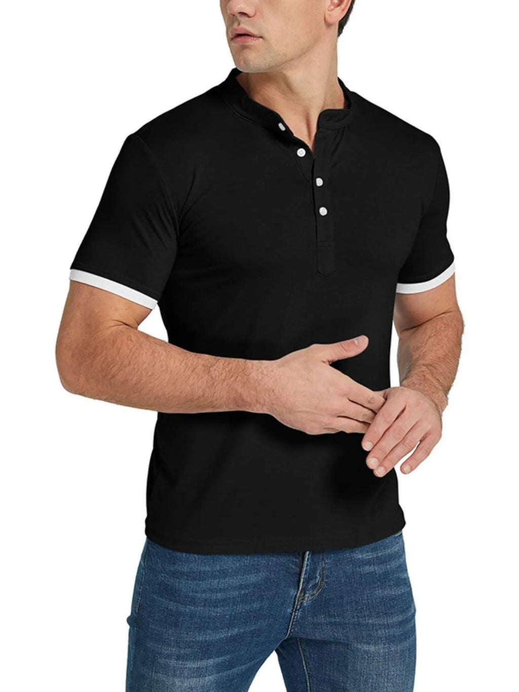 Men's Classic Contrast Trim Henley Top | Tampa Bay Discounts