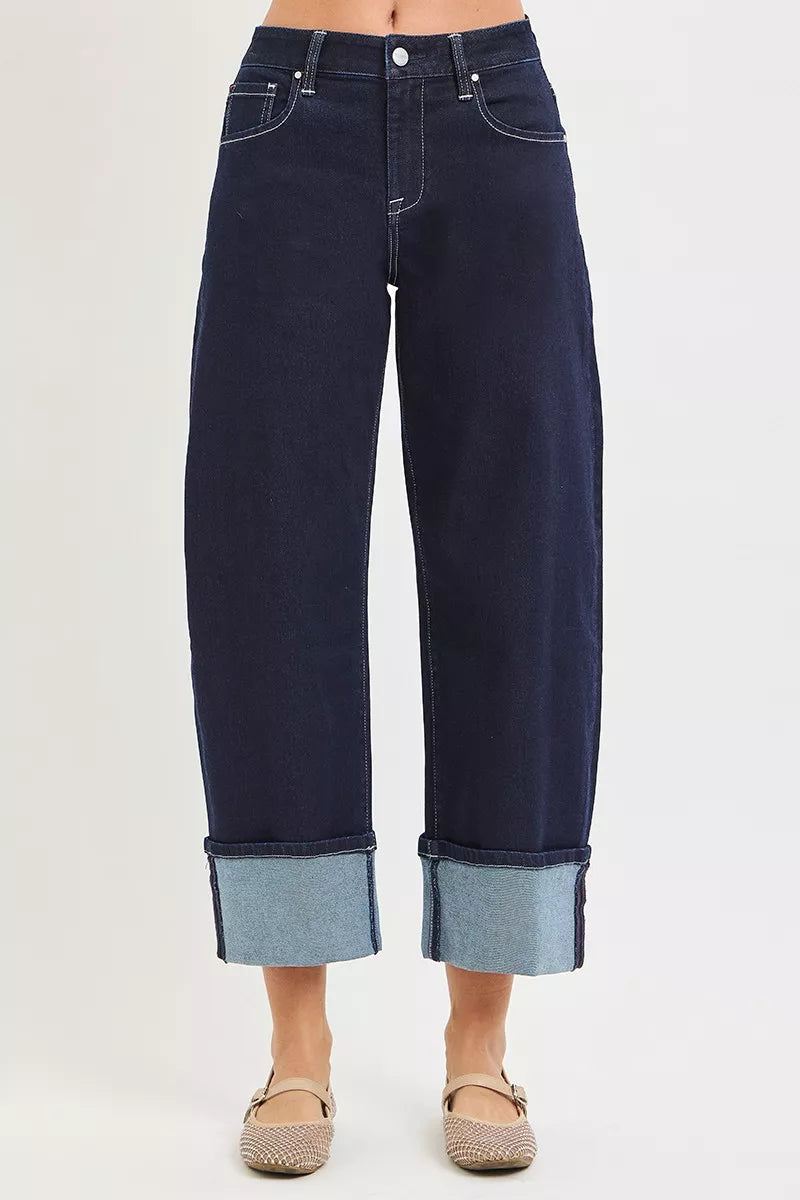 risen-slouchy-crop-barrel-cuffed-hem-jeans Image 1