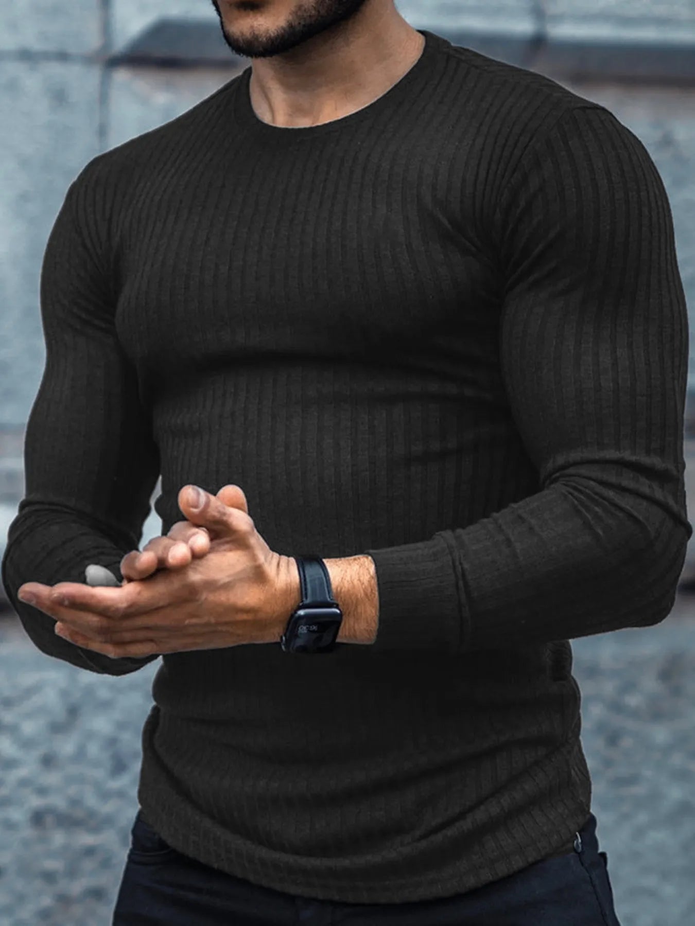 Men's Ribbed Round Neck Long Sleeve T-Shirt | Tampa Bay Discounts