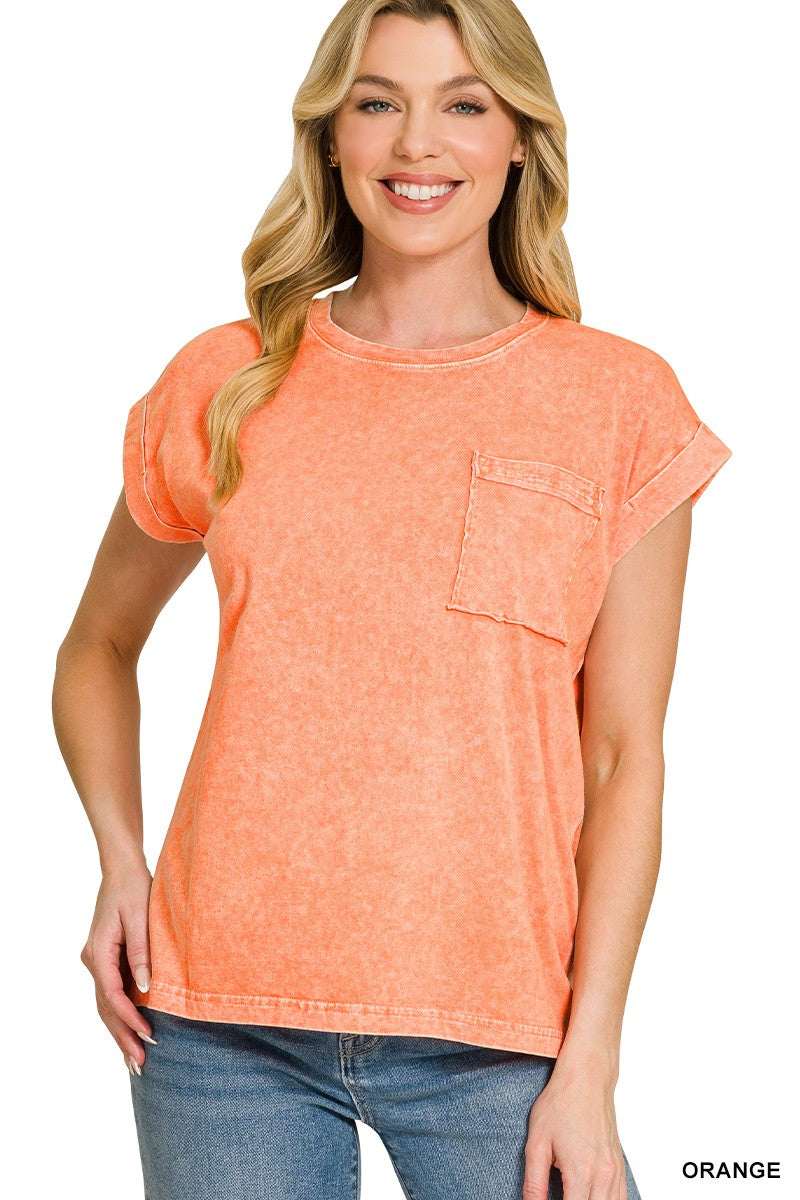 zenana-halo-snow-washed-cuffed-short-sleeve-tee-5 image 1
