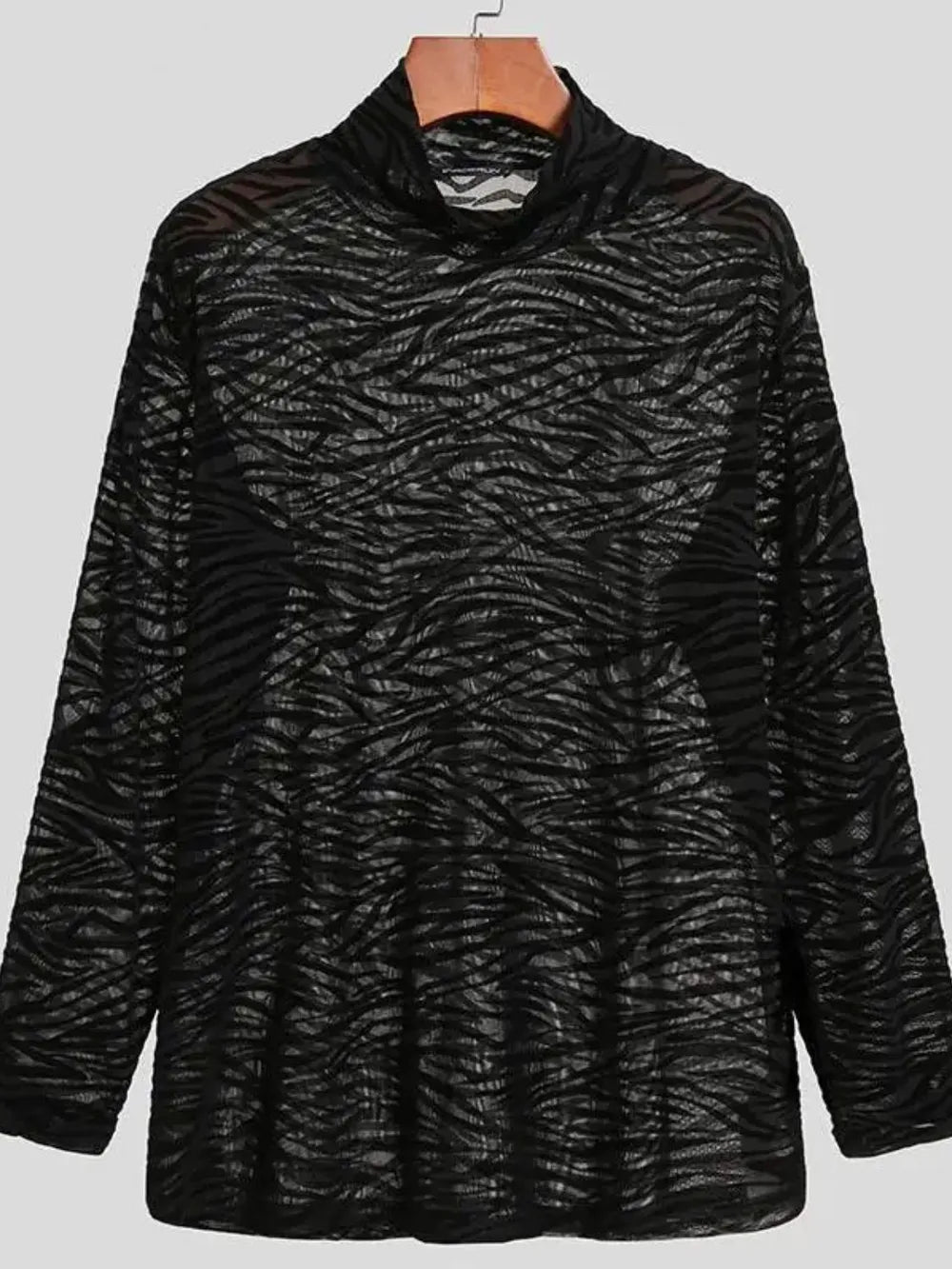 Men's Zebra Print Mock Neck Long Sleeve Mesh Top | Tampa Bay Discounts