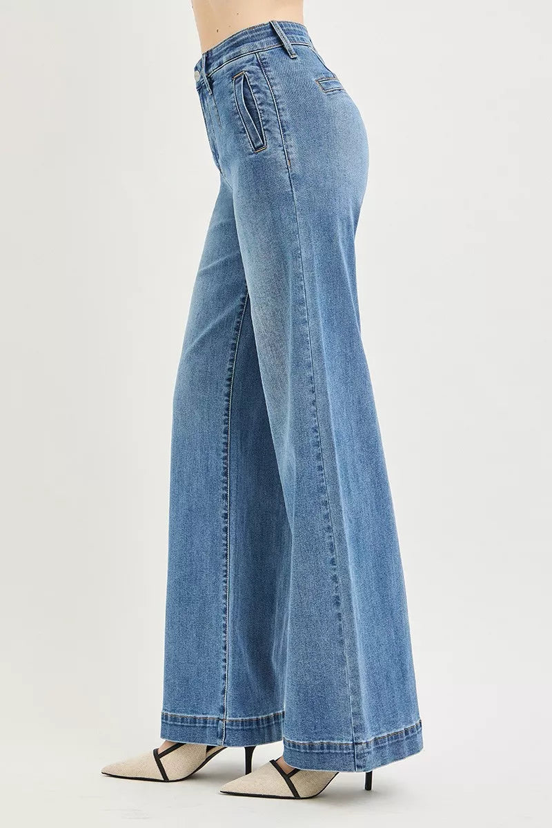 risen-tummy-control-elastic-band-high-rise-wide-jeans Image 4