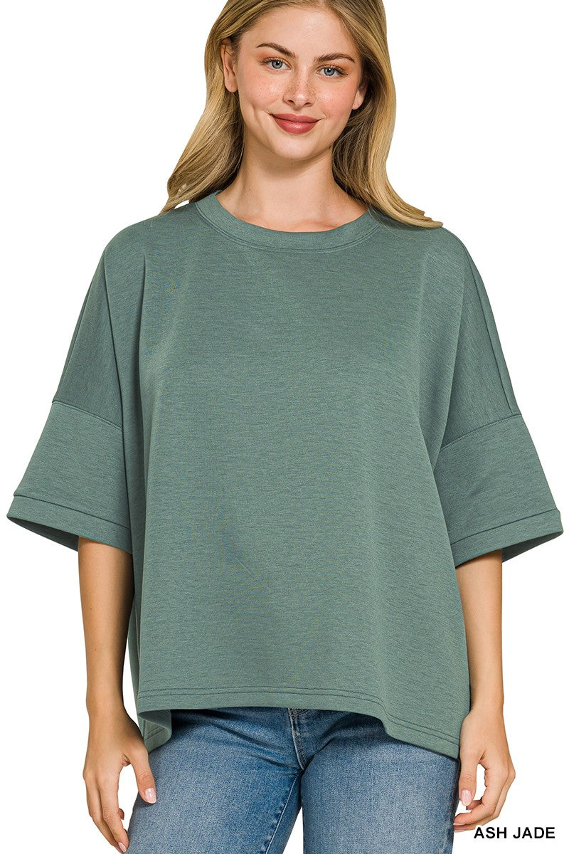 zenana-full-size-scuba-round-neck-top-with-side-slits-plus-size-2 image 1