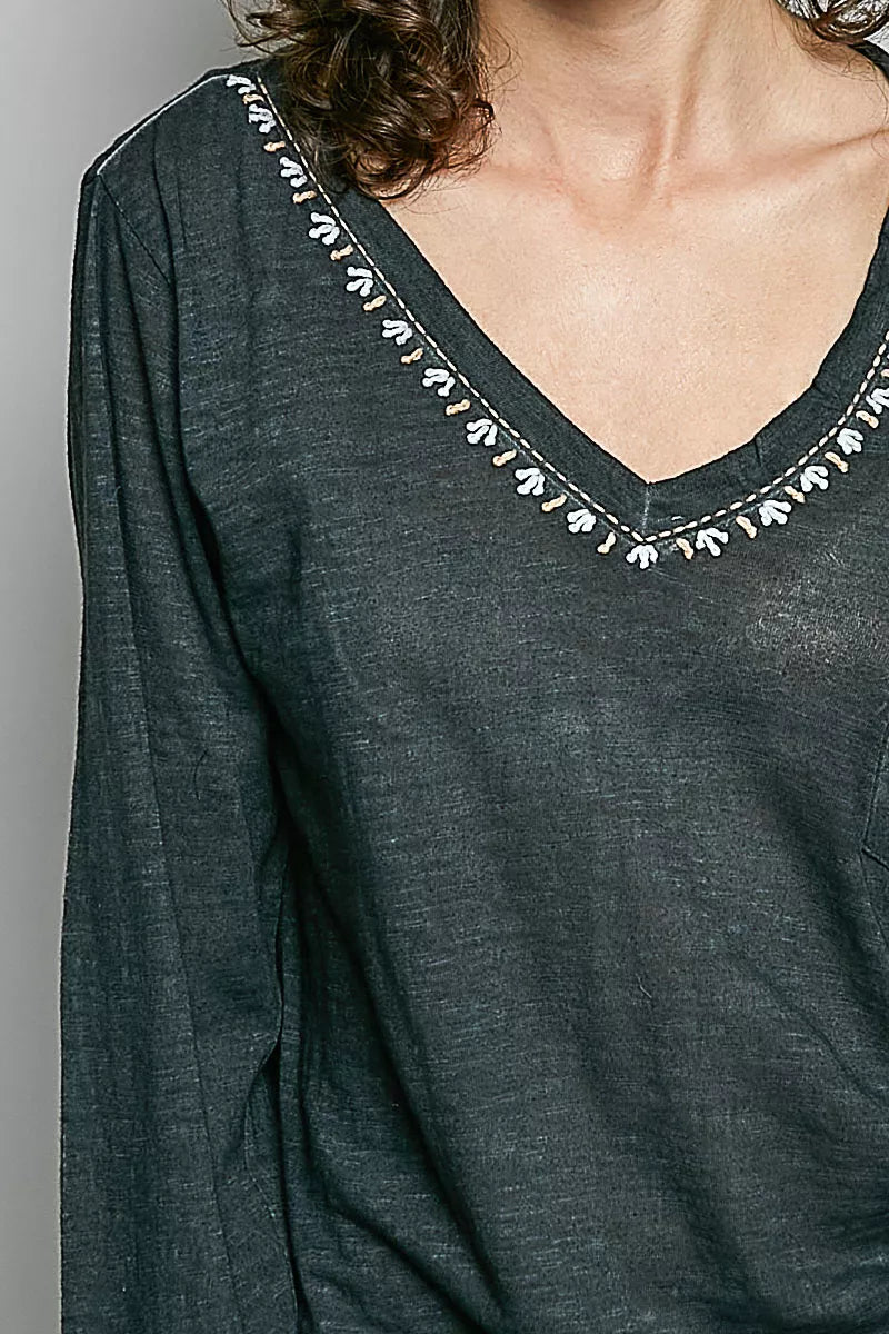 pol-contrast-stitch-v-neck-lightweight-knit-long-sleeve-top image 6