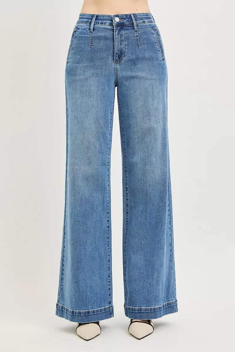 risen-tummy-control-elastic-band-high-rise-wide-jeans Image 3