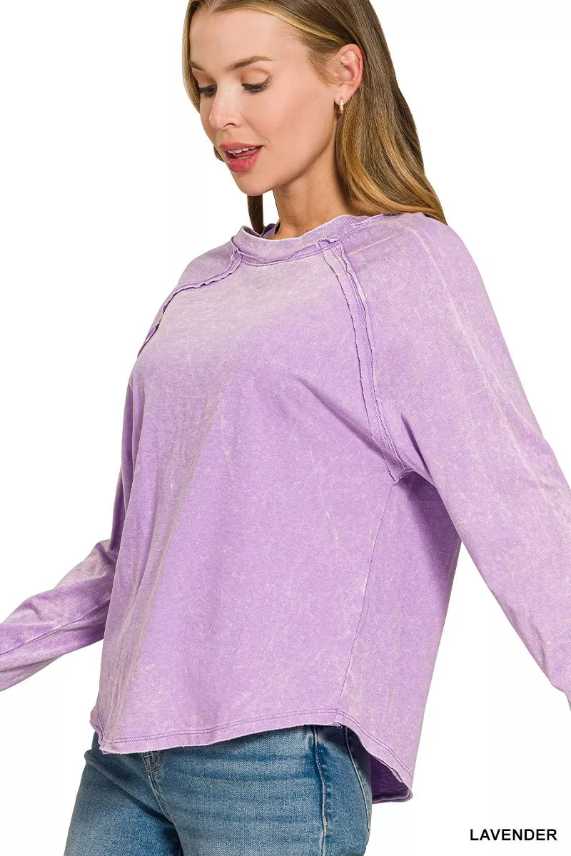 zenana-washed-round-neck-long-sleeve-top image 2