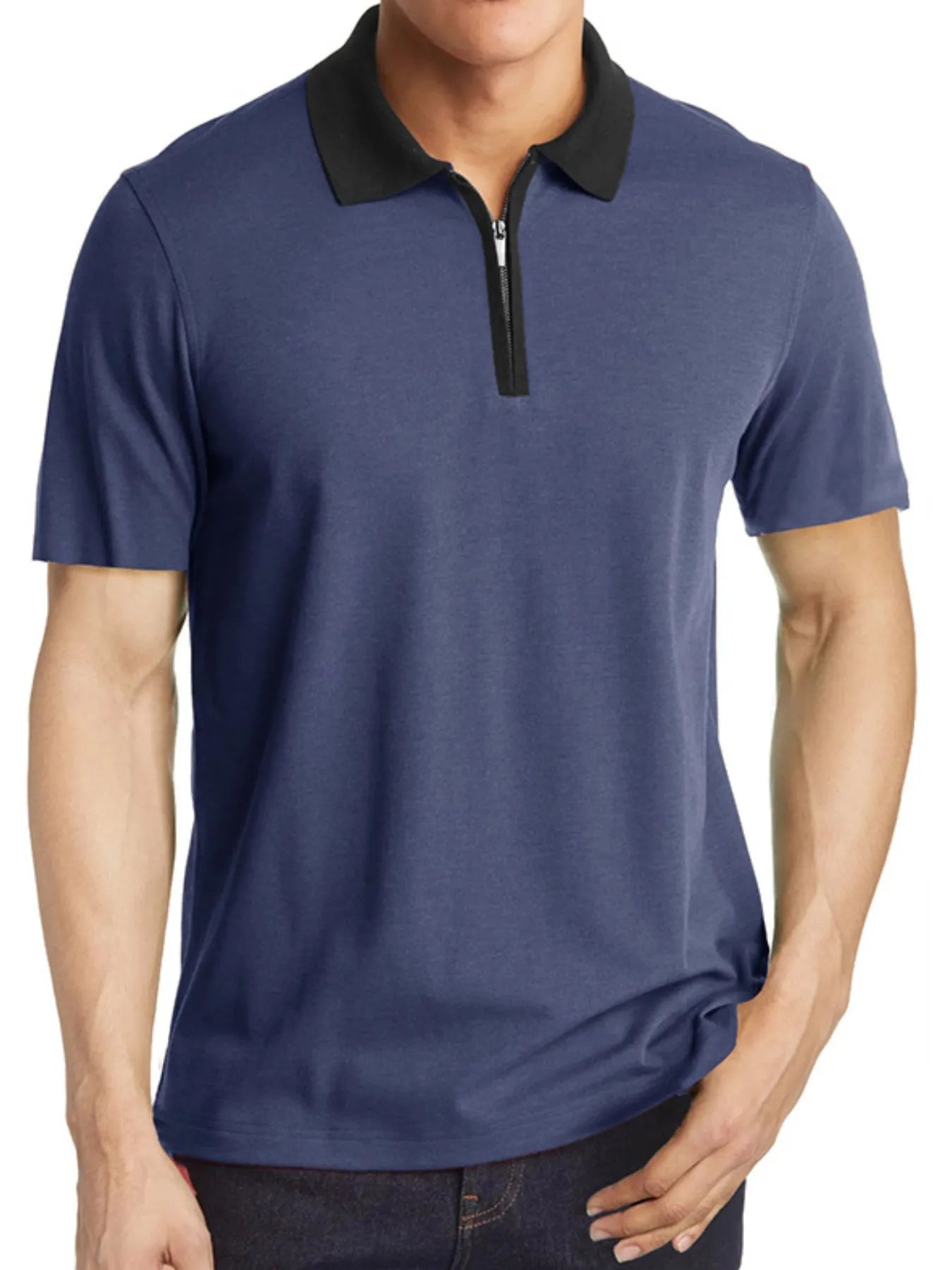 Men's Contrast Collar Quarter-Zip Polo Shirt | Tampa Bay Discounts