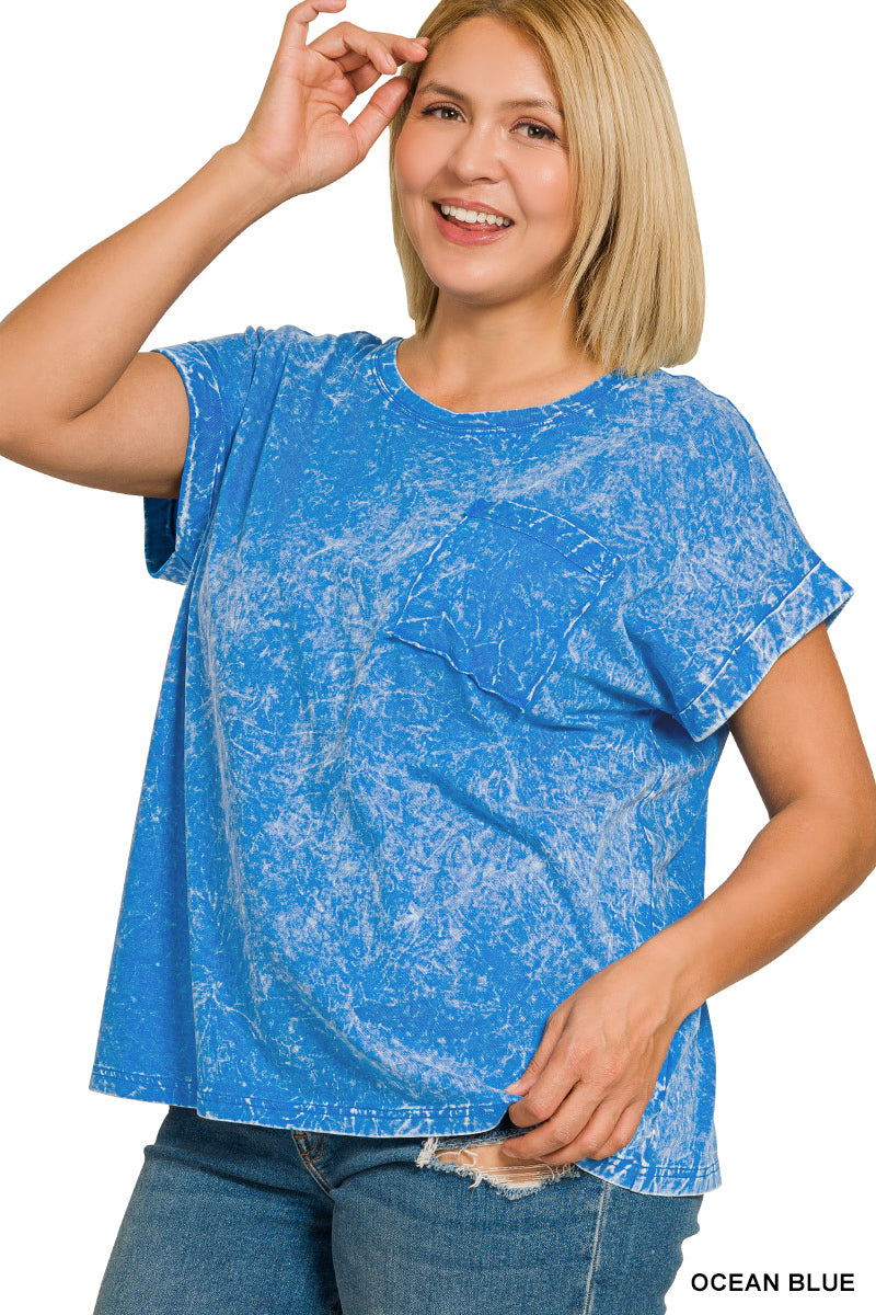zenana-full-size-crinkle-washed-round-neck-folded-short-sleeve-tee-plus-size-5 image 2