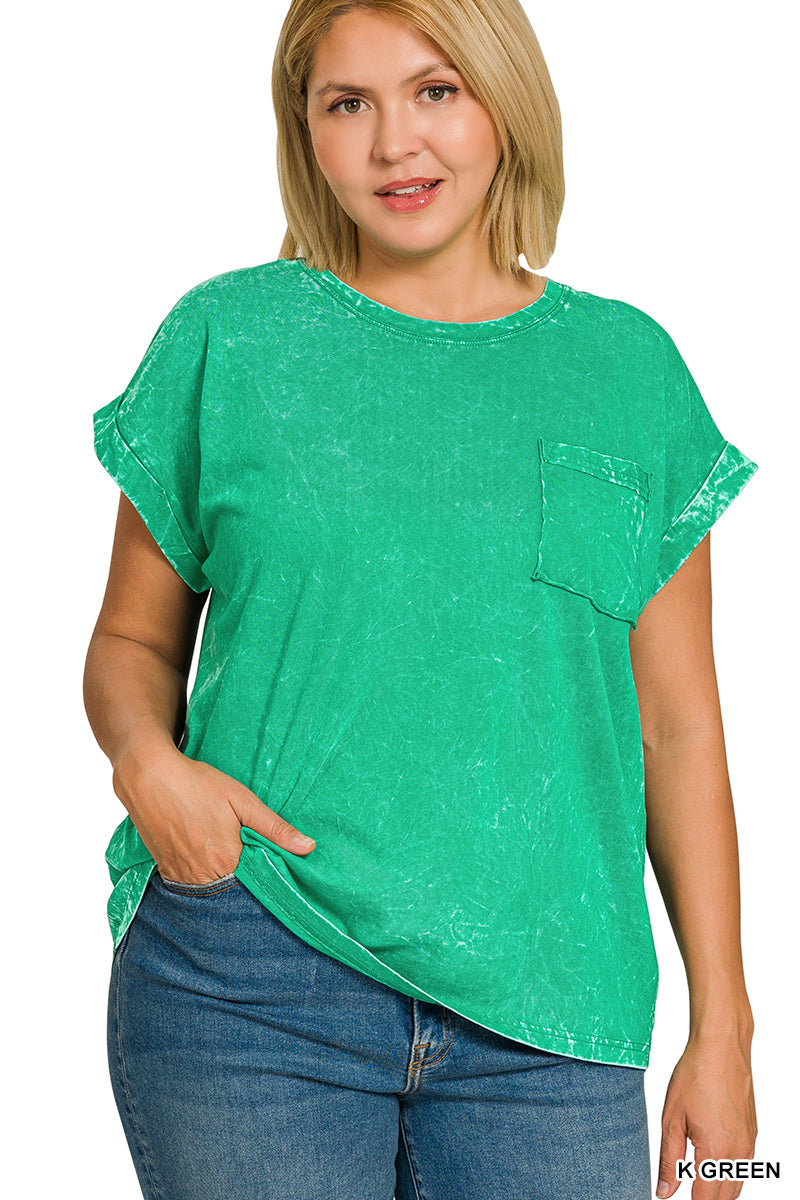 zenana-full-size-crinkle-washed-round-neck-folded-short-sleeve-tee-plus-size-6 image 2
