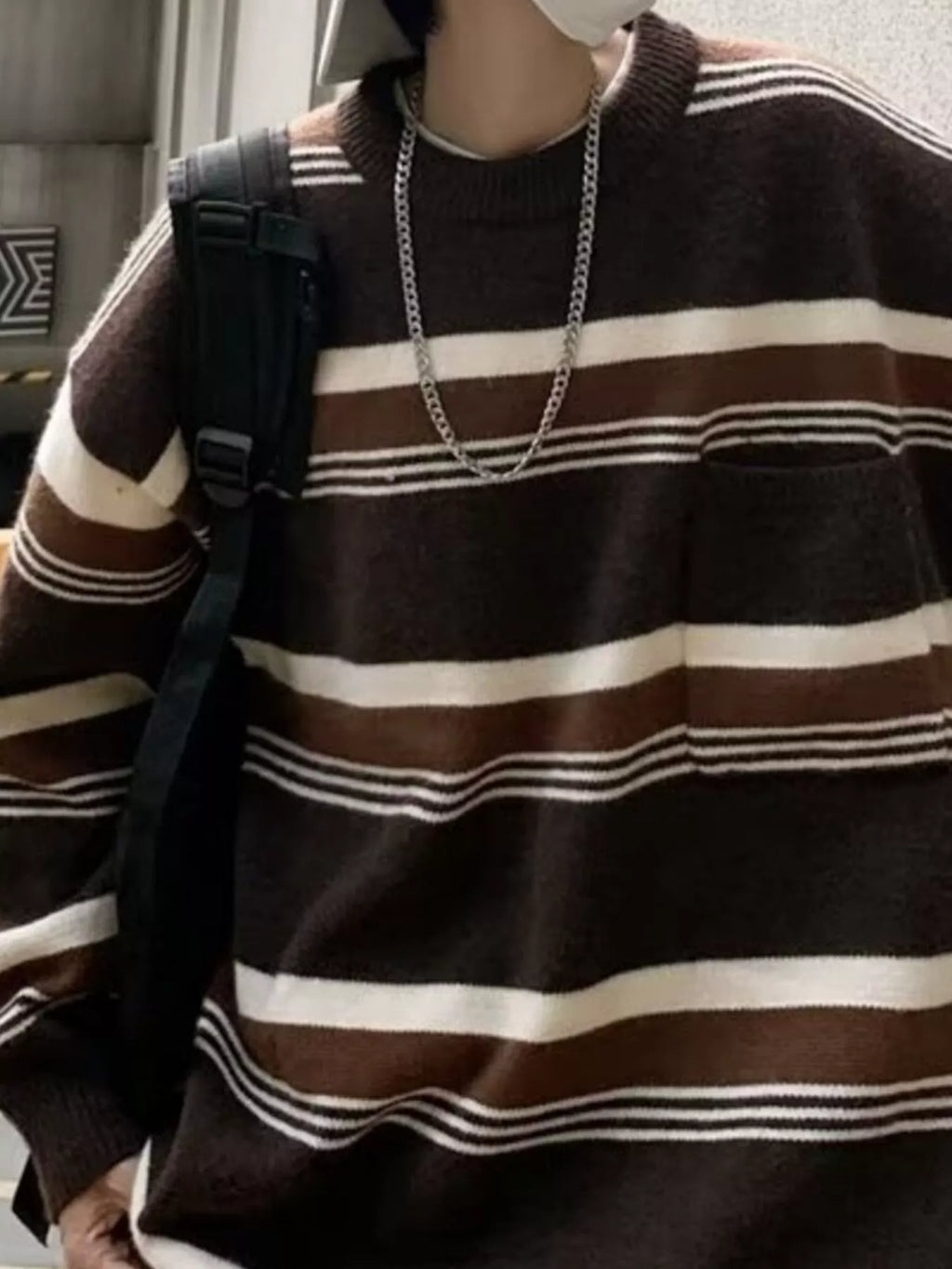 Men's Striped Knit Dropped Shoulder Sweater | Tampa Bay Discounts