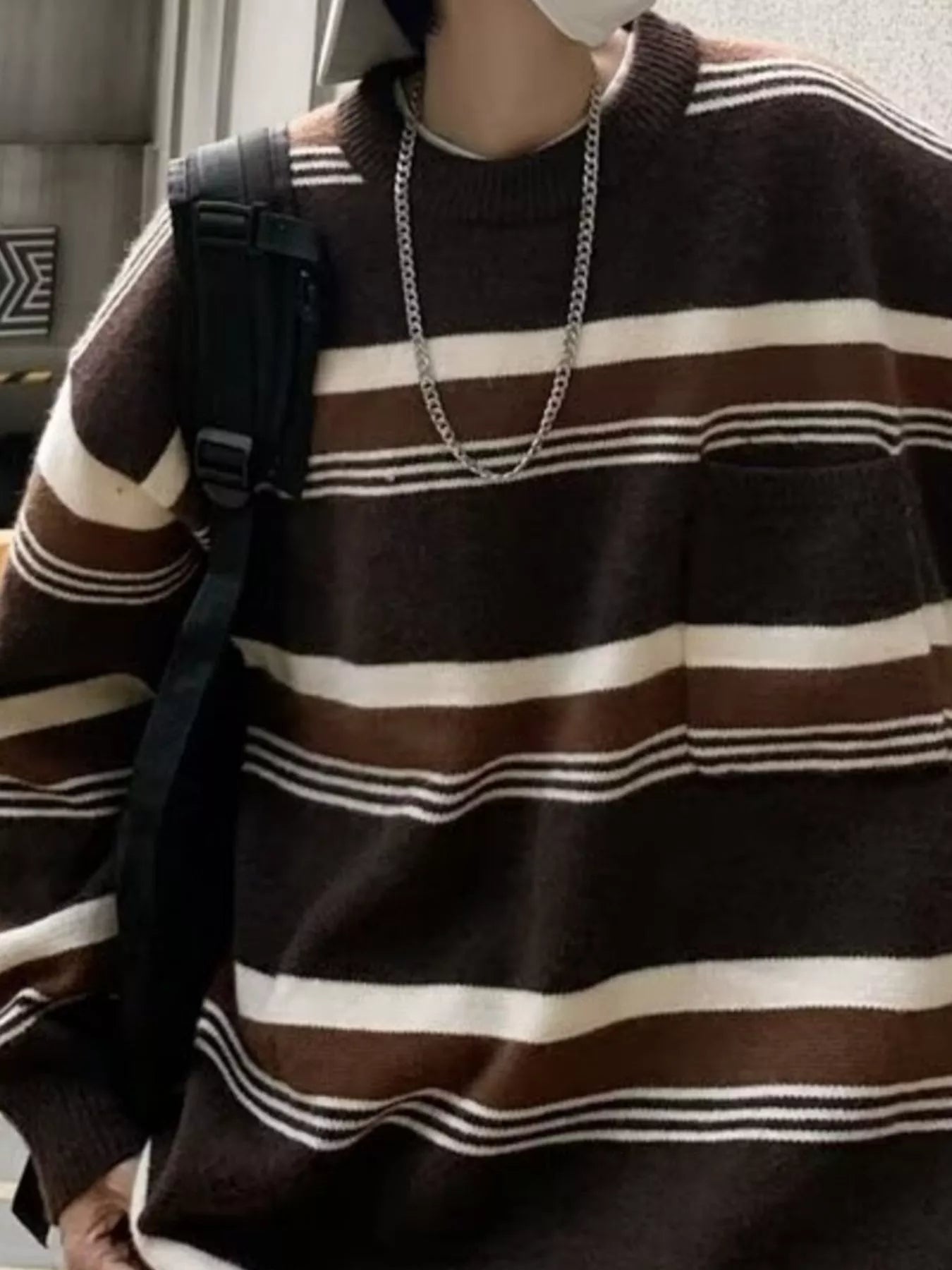 Men's Striped Knit Dropped Shoulder Sweater | Tampa Bay Discounts