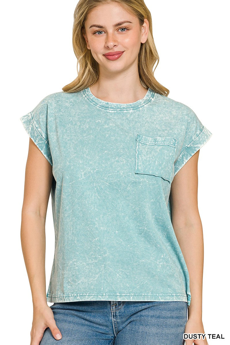 zenana-full-size-crinkle-washed-round-neck-folded-short-sleeve-tee-plus-size-4 image 1