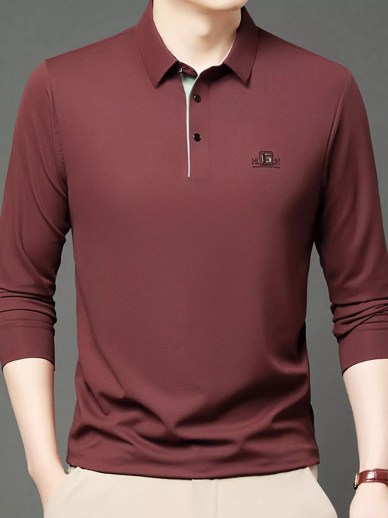 Men's Plus Size Button Detail Long Sleeve Polo | Tampa Bay Discounts