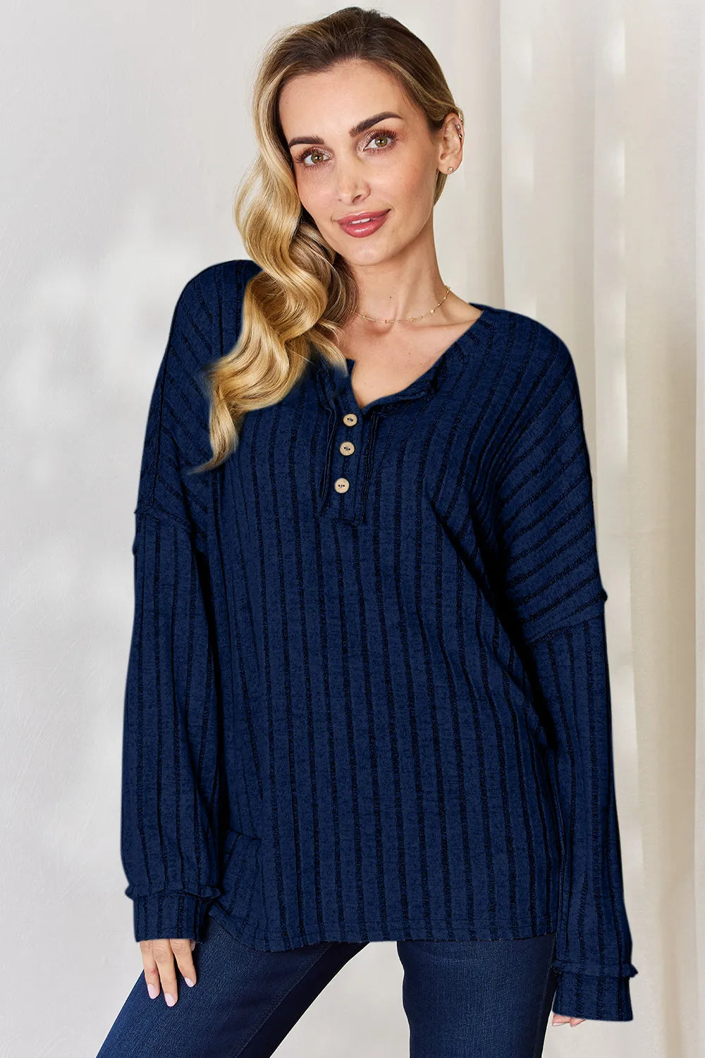 basic-bae-full-size-ribbed-half-button-long-sleeve-t-shirt image 8