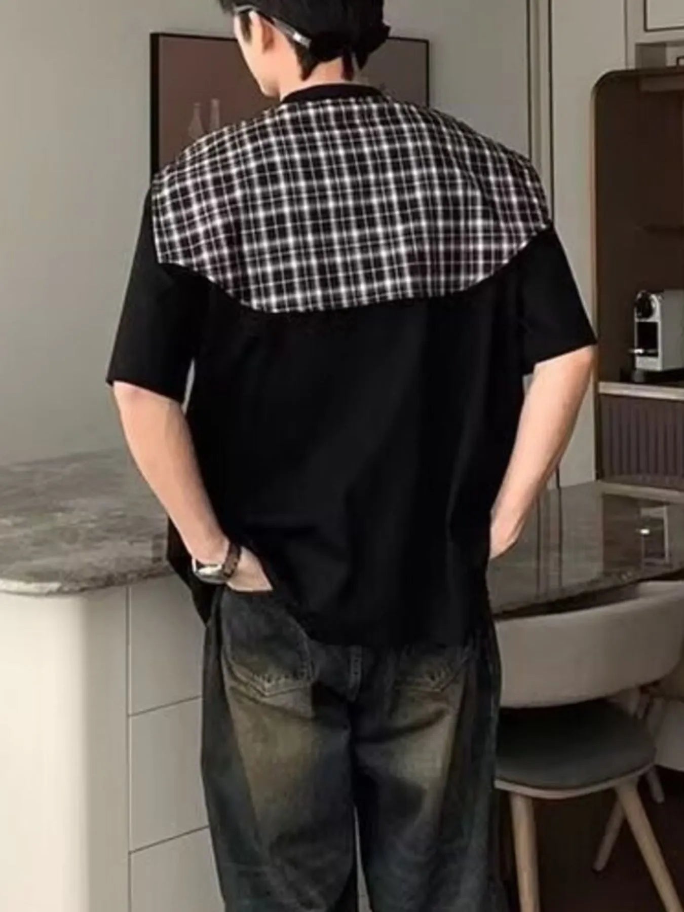 Men's Full Size Oversized T-Shirt with Plaid Shawl Plus Size | Tampa Bay Discounts