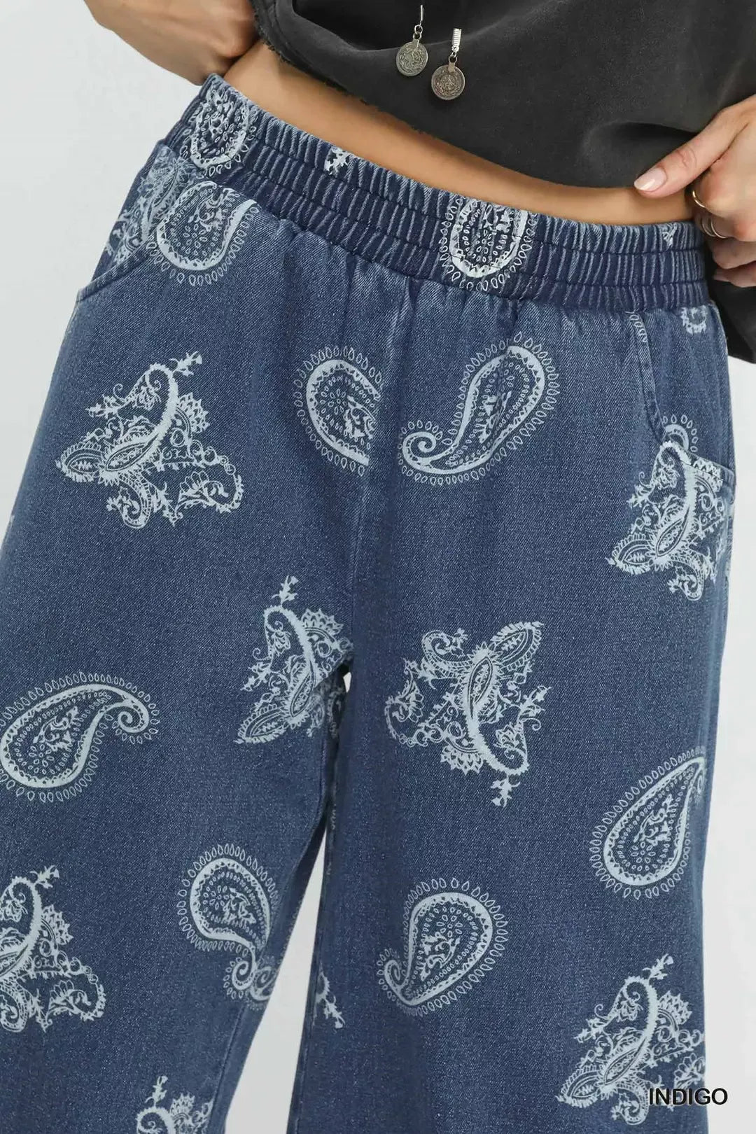 umgee-denim-paisley-wide-leg-pants Image 4
