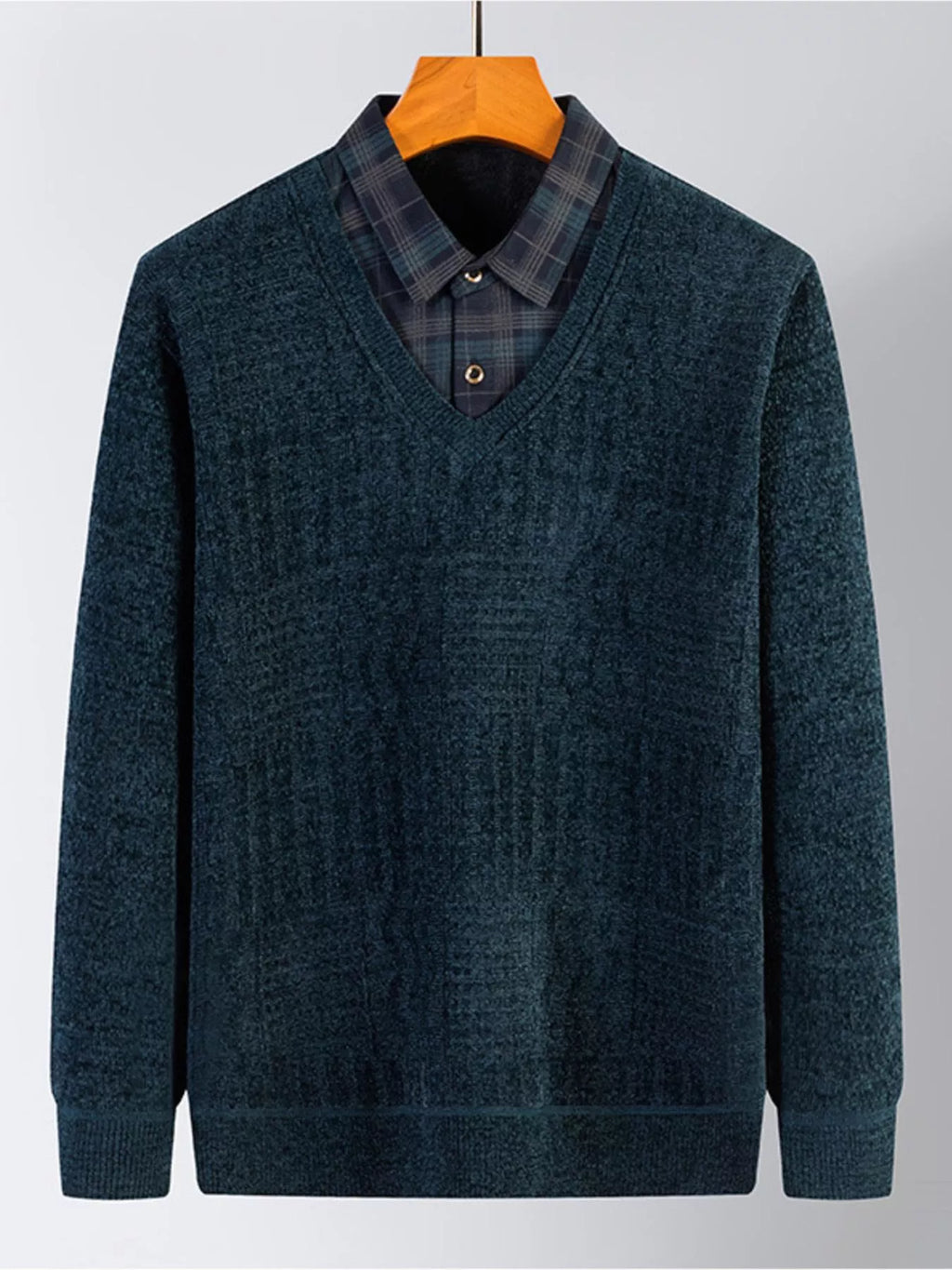 Men's Plus Size Layered Look Plaid Collar Sweater | Tampa Bay Discounts