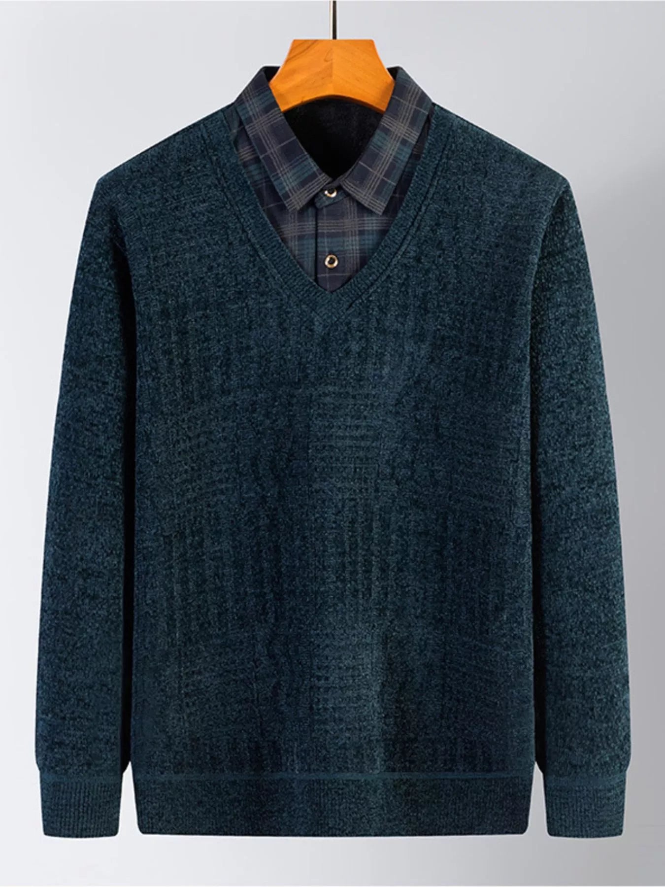 Men's Plus Size Layered Look Plaid Collar Sweater | Tampa Bay Discounts