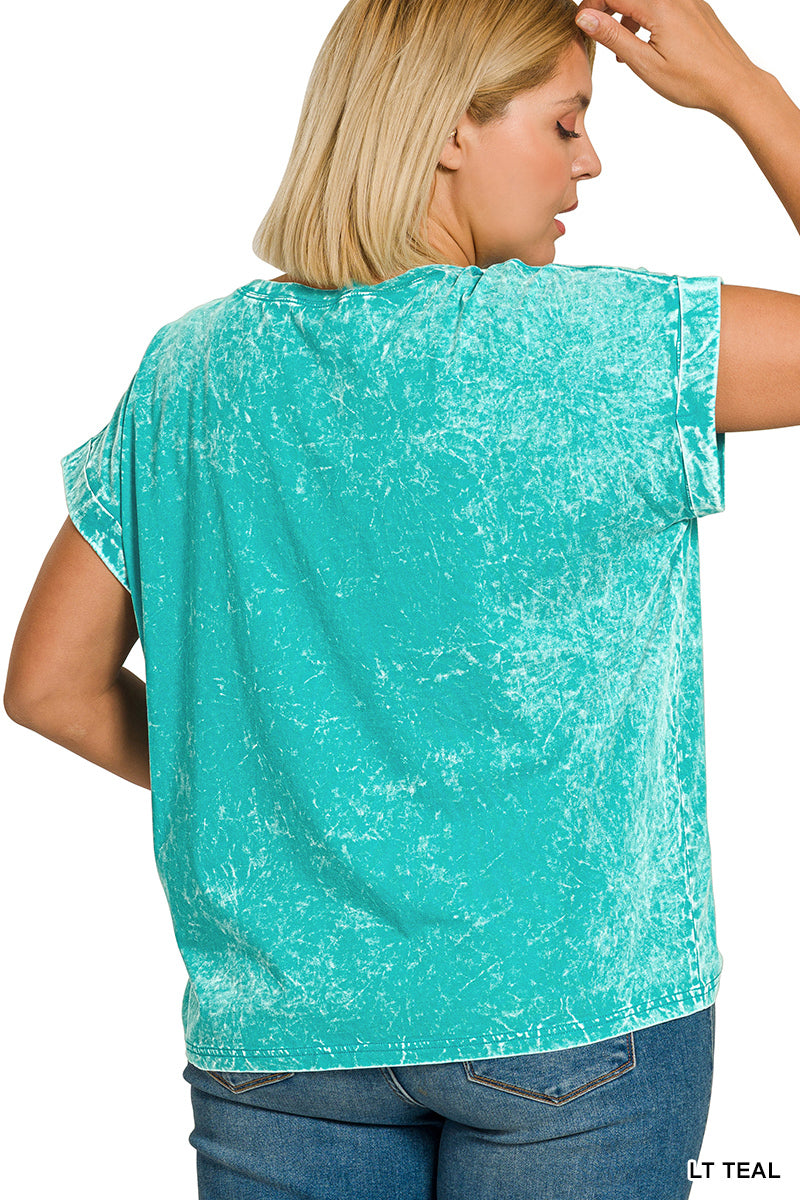 zenana-full-size-crinkle-washed-round-neck-folded-short-sleeve-tee-plus-size-3 image 3