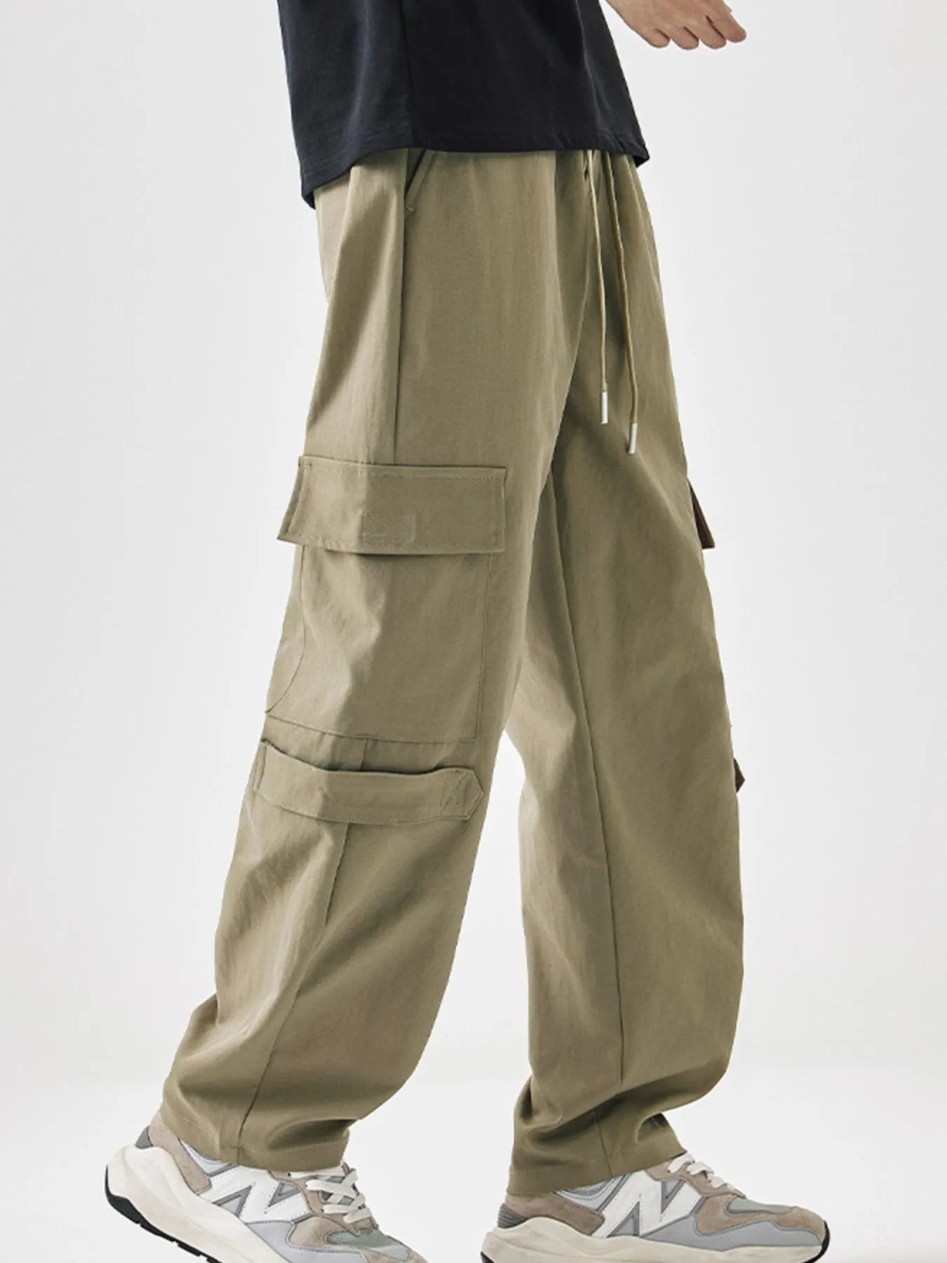 Men's Plus Size Multi-Pocket Cargo Utility Pants with Drawstring Waist | Tampa Bay Discounts