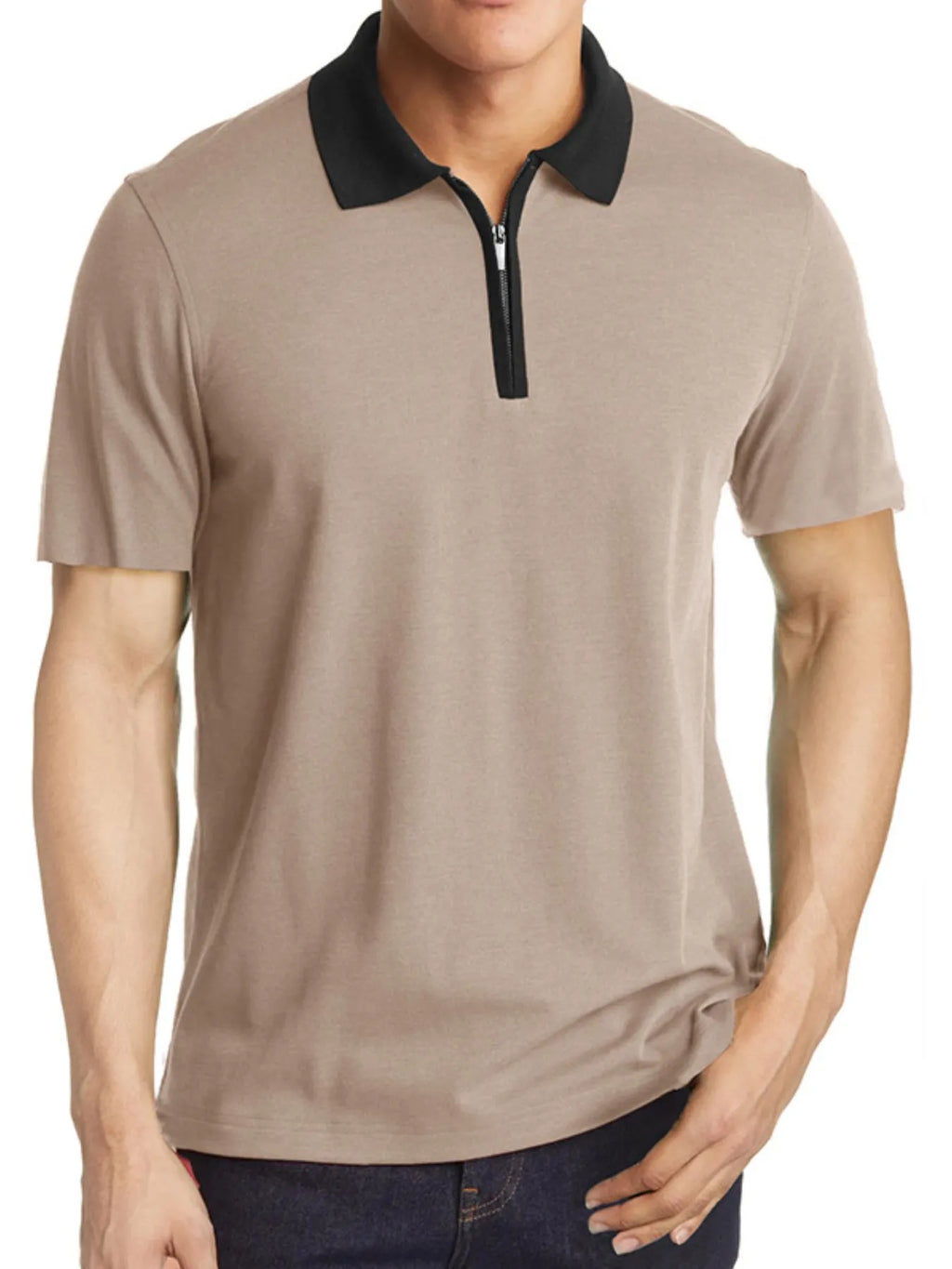 Men's Contrast Collar Quarter-Zip Polo Shirt | Tampa Bay Discounts