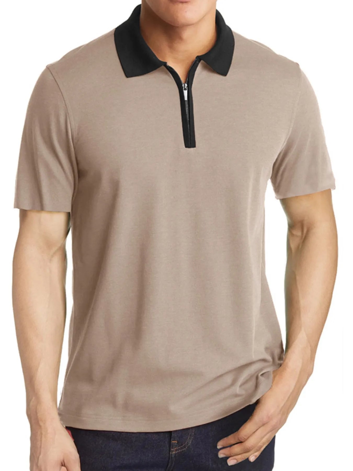 Men's Contrast Collar Quarter-Zip Polo Shirt | Tampa Bay Discounts