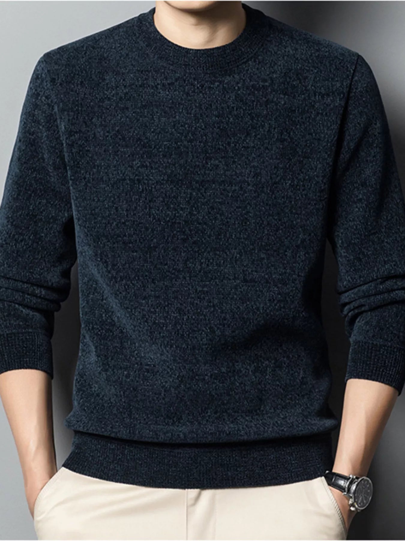 Men's Plus Size Round Neck Long Sleeve Sweater | Tampa Bay Discounts