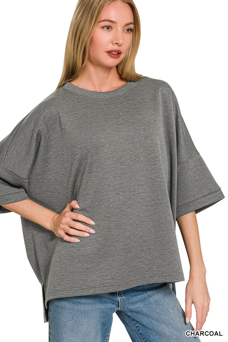 zenana-full-size-scuba-round-neck-top-with-side-slits-plus-size-3 image 4