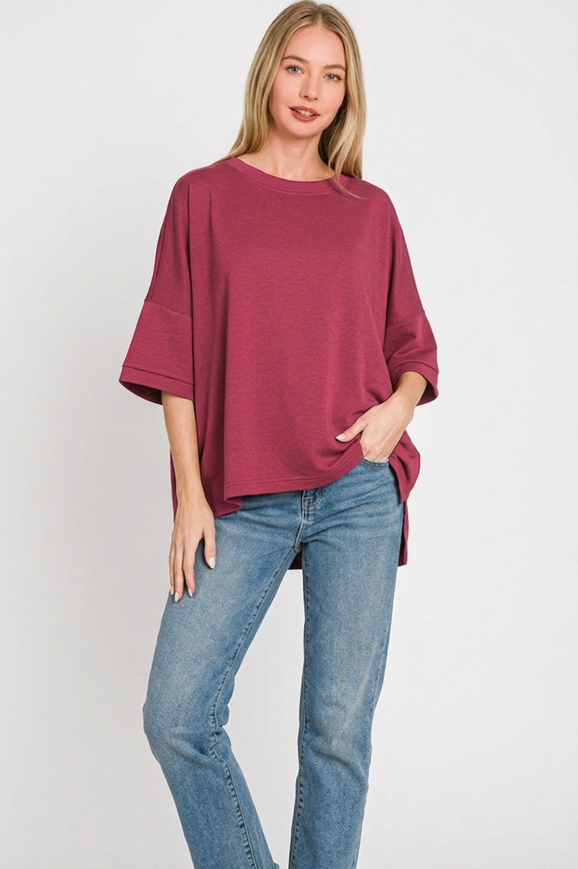 zenana-full-size-scuba-round-neck-top-with-side-slits-plus-size-1 image 2