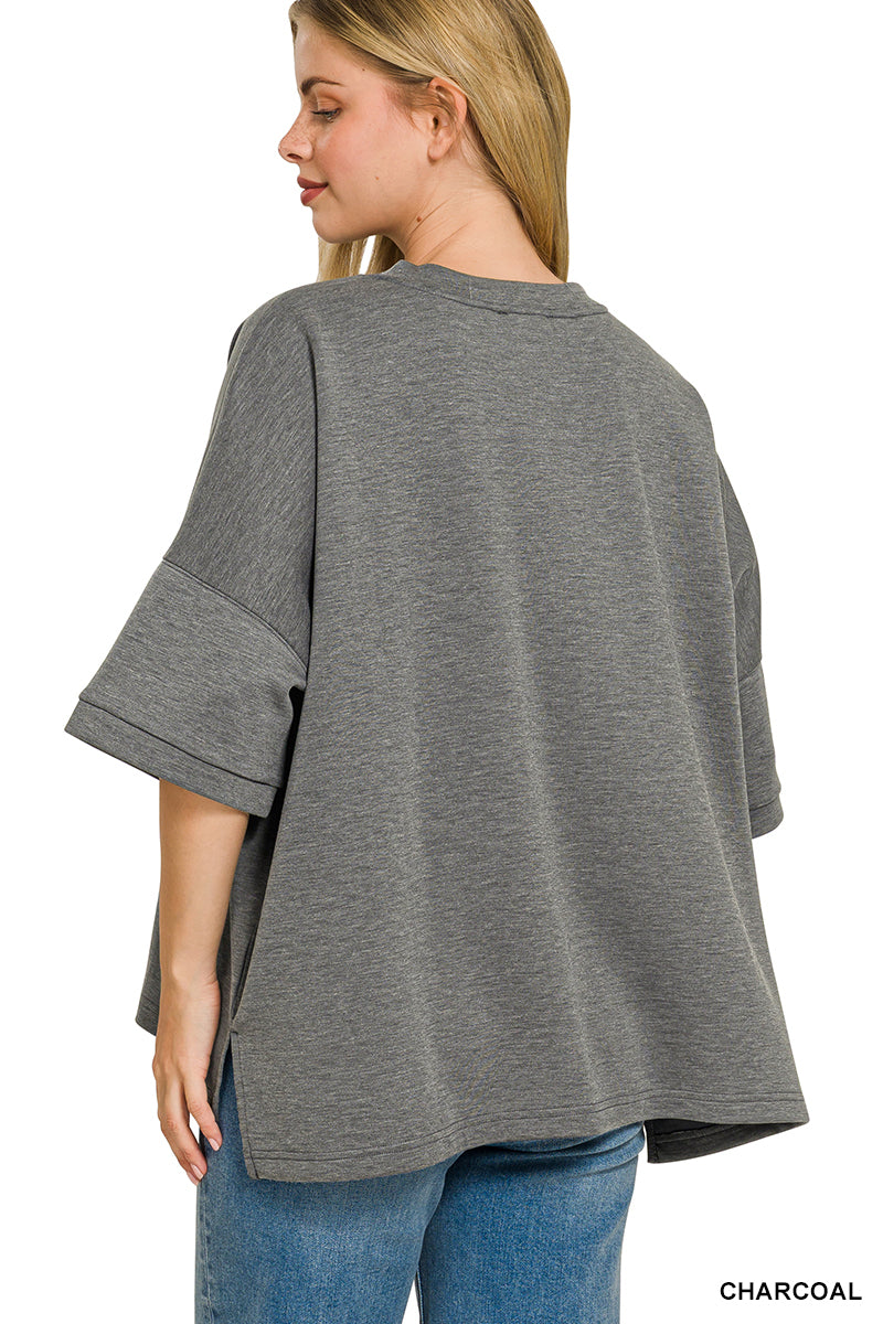 zenana-full-size-scuba-round-neck-top-with-side-slits-plus-size-3 image 3