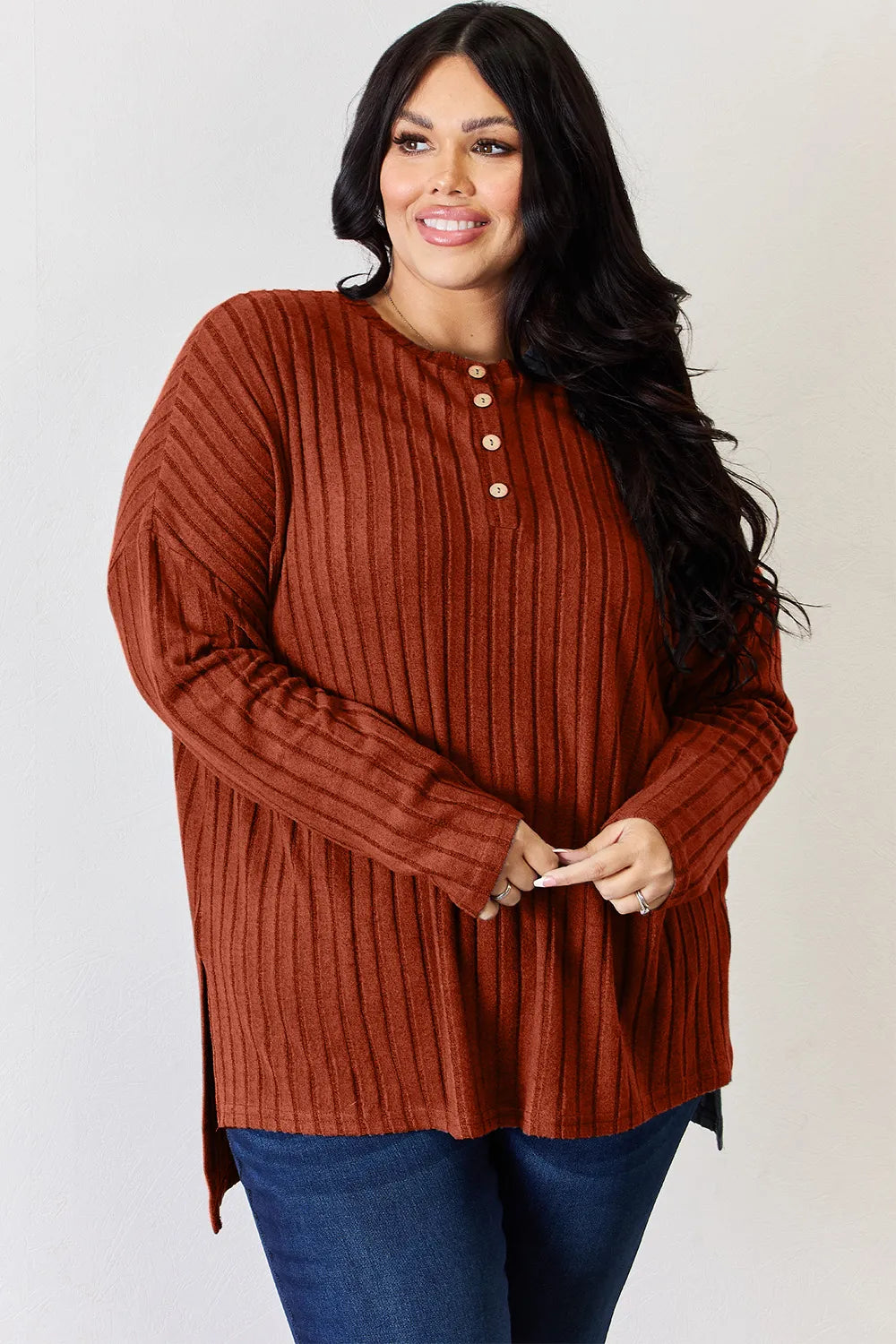 basic-bae-full-size-ribbed-half-button-long-sleeve-high-low-t-shirt image 26