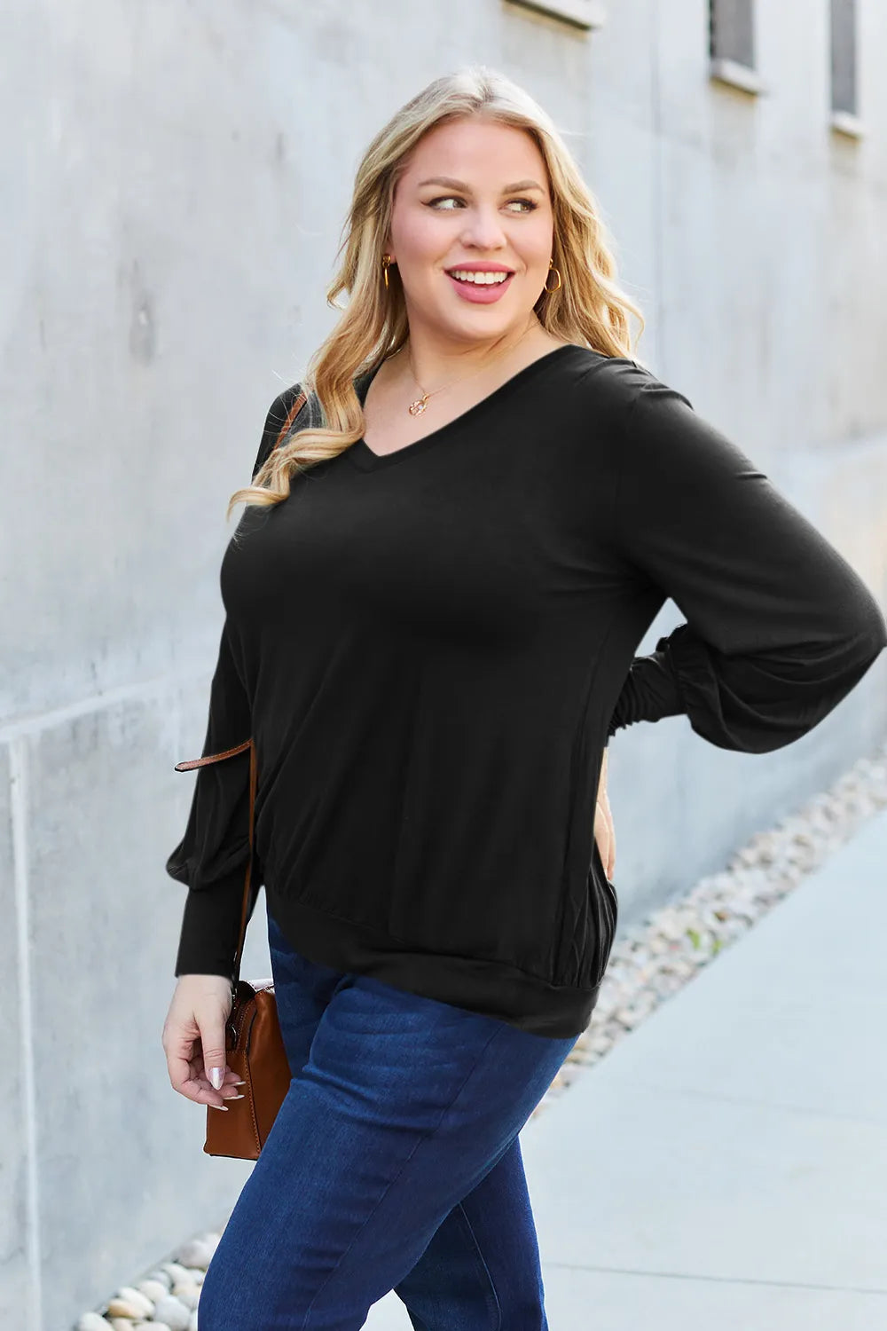 basic-bae-full-size-v-neck-lantern-sleeve-top image 13